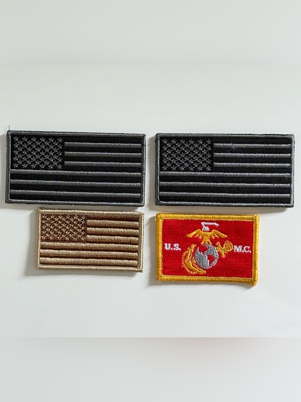 Lot 4 Military Tactical Patches: USMC EGA Emblem & USA Flags (Stealth & Coyote)